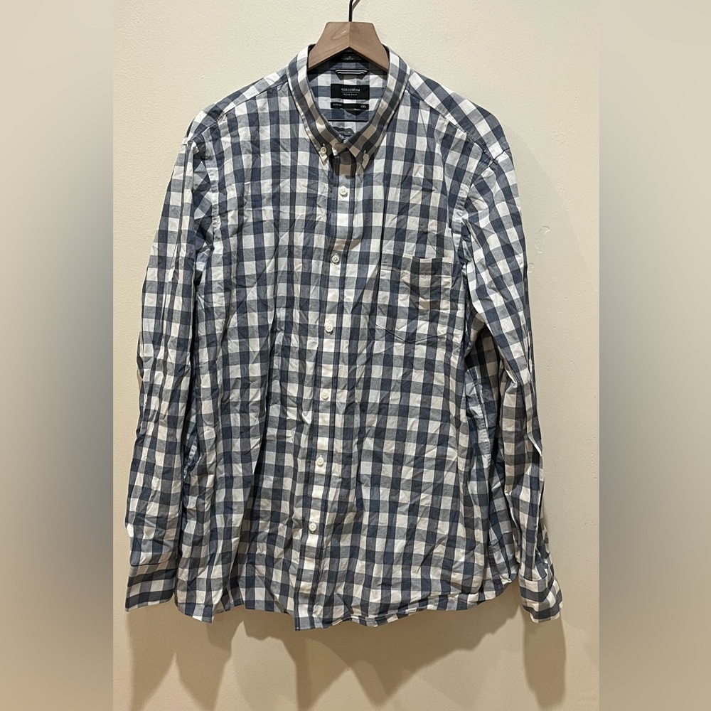 Nordstrom Men’s Shop Blue & White Plaid Long Sleeve Dress Shirt - Men’s Size XXL